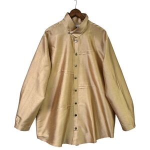 FLAX Gold Raw Silk Shirt with buttoned collar